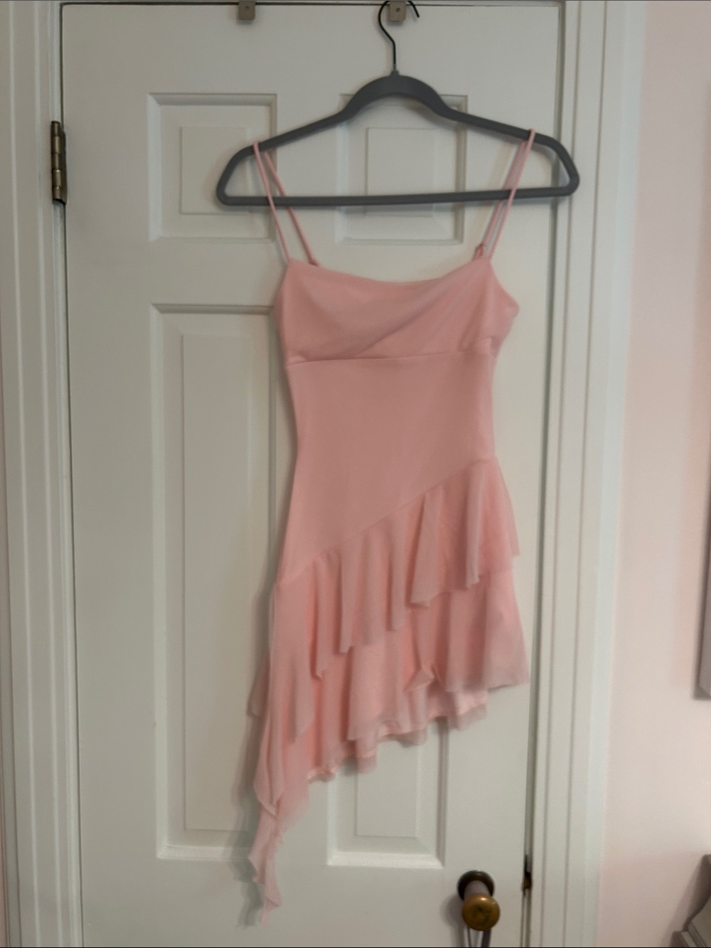 Lucy in the Sky Pink Asymmetrical Ruffle Slip Dress